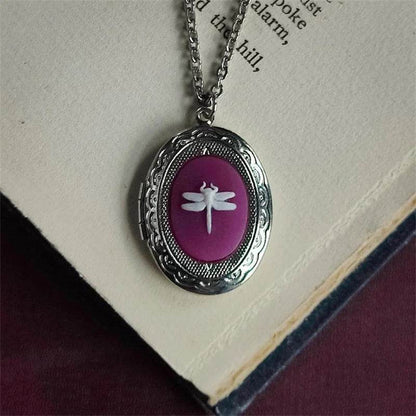Vintage Gothic Ornate Silver Dragonfly Cameo Oval Pendant Necklace - Le Joyau Store - Dragonfly,Gothic,Retro,Vintage,Witch - Black