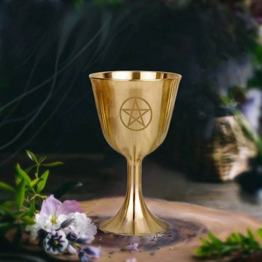 Metallic Gold Wiccan Chalice Copper Ritual Goblet with Pentacle Symbol - Le Joyau Store - Celtic,Copper,Divine,Ritual,Wiccan - Pentacle