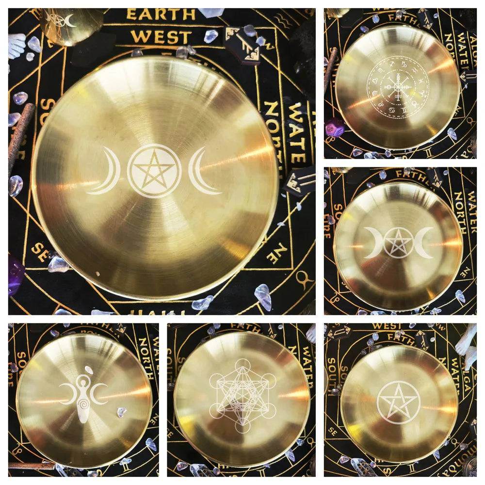 Mystic Pentacle Brass Altar Tray Wiccan Ritual Plate for Crystals, Candles & Smudging - Le Joyau Store - Brass Finish,Meditation,Pentagram,Rituals - A