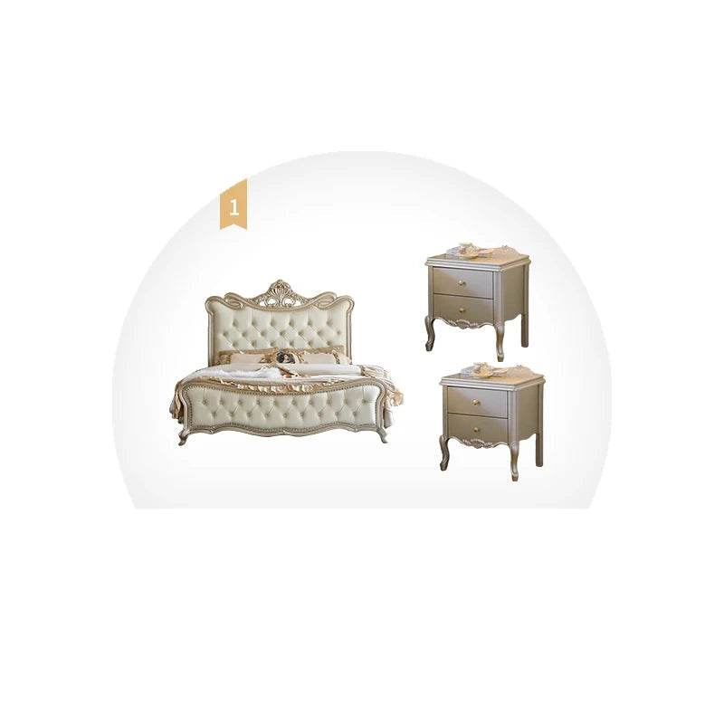 Luxury European Genuine Leather King Size Cream Royal Bed with Light Gold Engraved Headboard - Le Joyau Store - Double Bed,European,Luxury,Multifunction - 1.5x2.0M / Bed Only