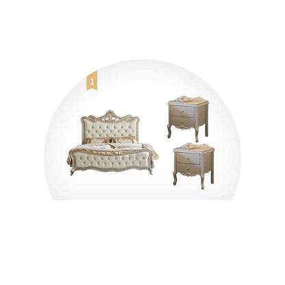 Luxury European Genuine Leather King Size Cream Royal Bed with Light Gold Engraved Headboard - Le Joyau Store - Double Bed,European,Luxury,Multifunction - 1.5x2.0M / Bed Only