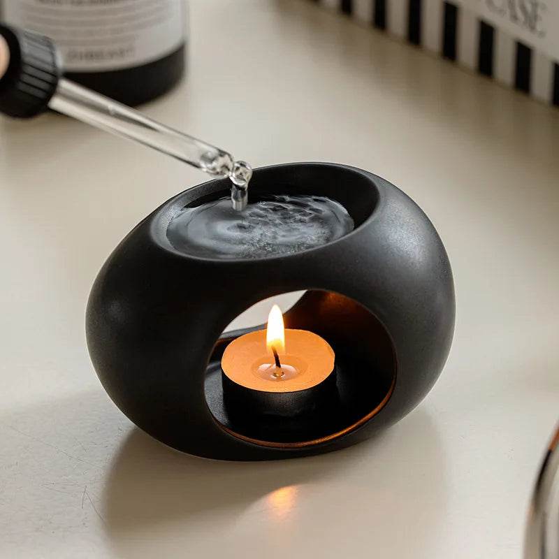 Modern Ceramic Oval Candle Heating Essential Oil Diffuser Holder - Le Joyau Store - aroma,black,ceramic,essential oil,spa - Black