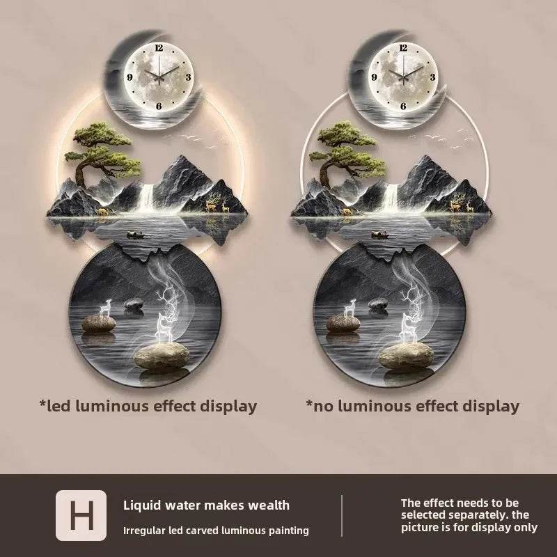 Luminous Moon & Mountains Scene Wall Clock LED Lamp Ambient Light & Sculpture Decor - Le Joyau Store - big size,cute,fashion,luminous,relogio - 1 / 50x100cm