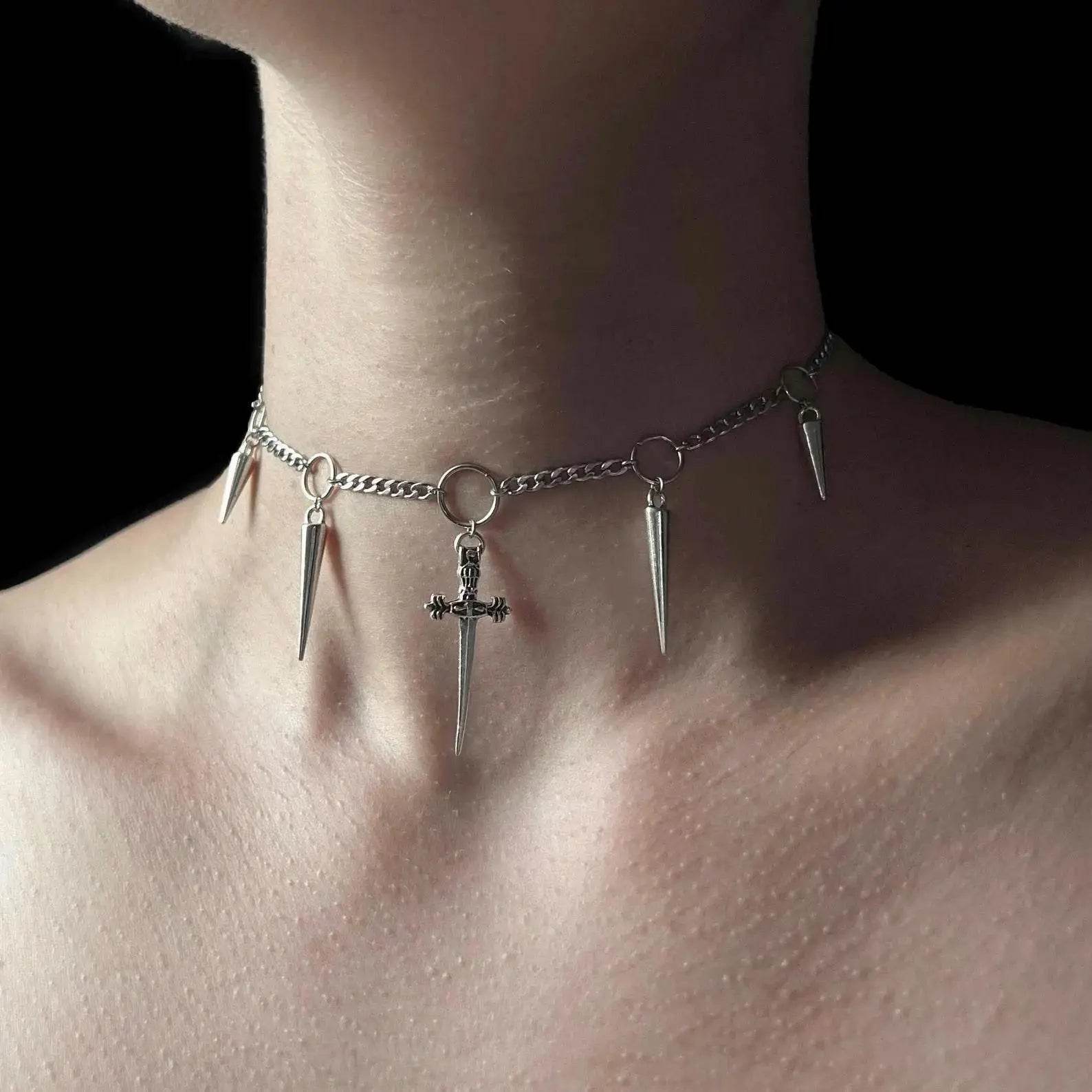 Vintage Victorian Antique Silver Gothic Link Chain Choker Necklace - Le Joyau Store - Fashion,Retro,Silver,Stainless,Women - Rhodium Plated