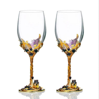 Luxury Floral Colored Gold Enamel Crystal Goblet Wine Glass - Le Joyau Store - crystal,enamel,gifts,luxury,vintage - A / 301-400ml