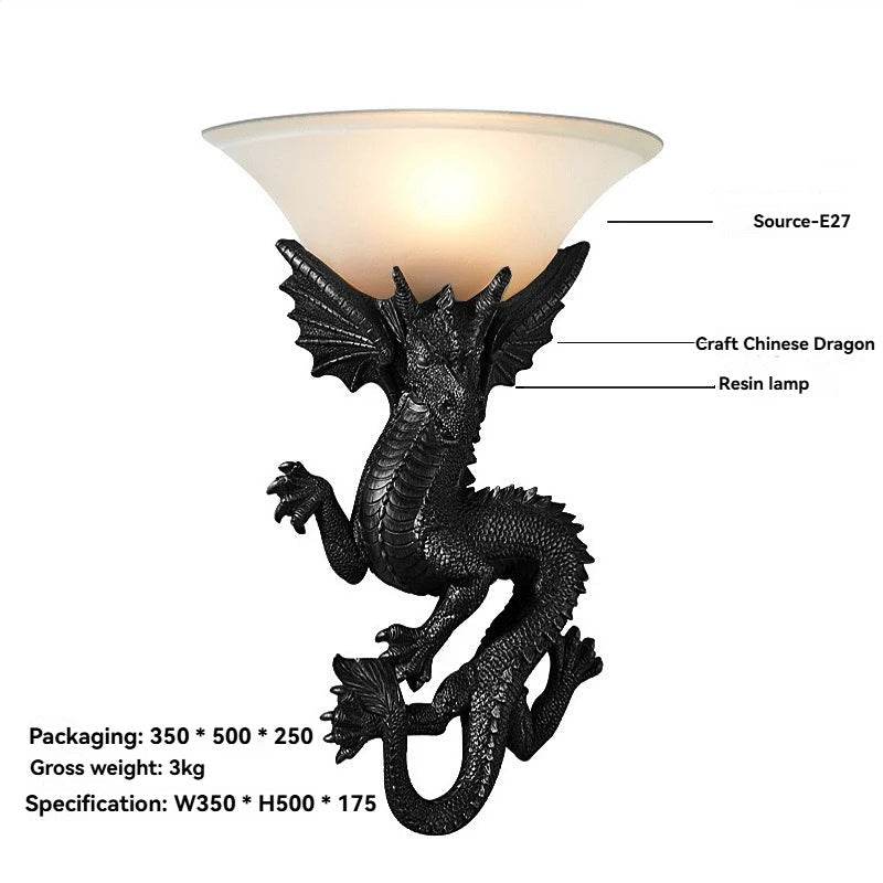 Mythic Dragon LED Wall Sconce Medieval Nordic Resin Torch Light for Gothic & Fantasy Decor - Le Joyau Store - decorative,dining,resin - Neutral light 4500K / Gold lamp body