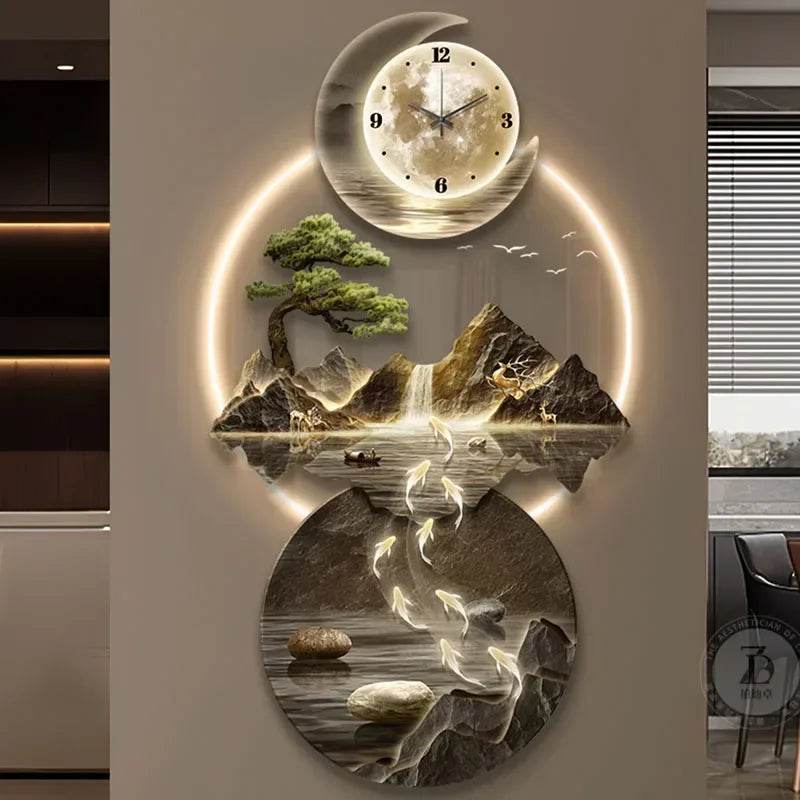 Luminous Moon & Mountains Scene Wall Clock LED Lamp Ambient Light & Sculpture Decor - Le Joyau Store - big size,cute,fashion,luminous,relogio - 1 / 50x100cm