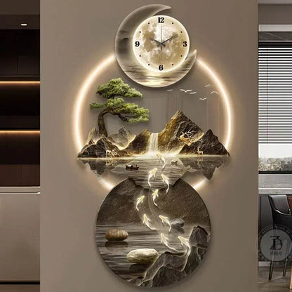 Luminous Moon & Mountains Scene Wall Clock LED Lamp Ambient Light & Sculpture Decor - Le Joyau Store - big size,cute,fashion,luminous,relogio - 1 / 50x100cm