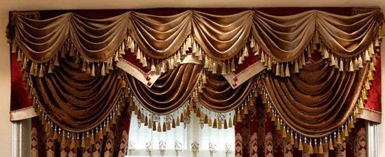Luxury Deep Red Gold Vintage Baroque European Style Chenille Blackout Curtains - Le Joyau Store - blackout,chenille,elegant,jacquard,red - W150cmxH250cm 1PC / Tulle / Hook
