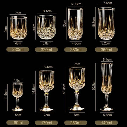 Luxury Gold-Accented Crystal Wine & Whiskey Glass French-Style Embossed Stemware - Le Joyau Store - crystal,elegant,gift set,gold,whisky - 1pcs 170ml