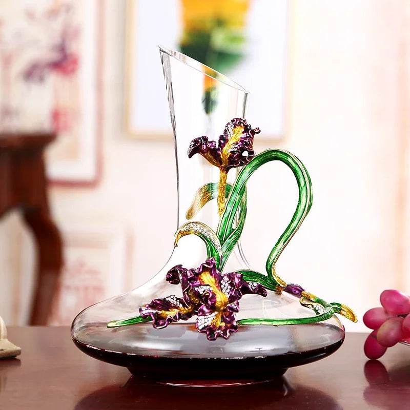 Vintage European Antique Floral Enamel Crystal Wine Decanter or Wine Glasses - Le Joyau Store - crystal,decanter,elegant,gift set,goblets - 1 Glass