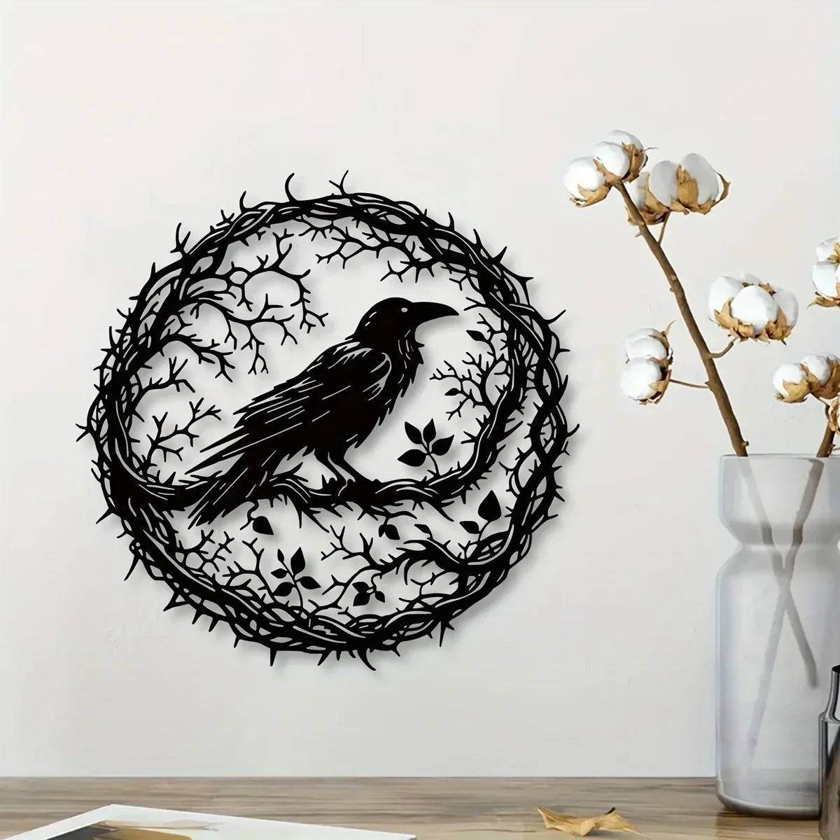 Gothic Raven & Tree Branch Metal Wall Art Dark Forest Silhouette Decor - Le Joyau Store - Branch,Gothic,Metal,Raven,Sign - 