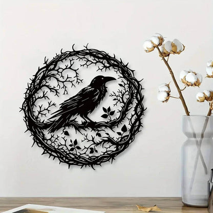 Gothic Raven & Tree Branch Metal Wall Art Dark Forest Silhouette Decor - Le Joyau Store - Branch,Gothic,Metal,Raven,Sign - 