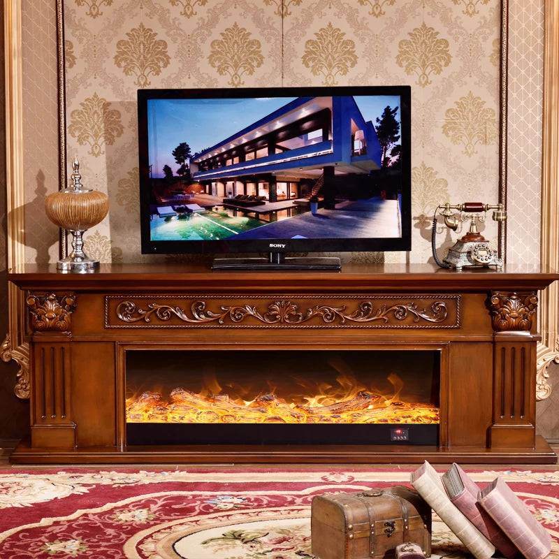 Vintage French Embossed Wooden TV Stand Rustic Fireplace Mantelpiece - Le Joyau Store - Luxury,Modern,White,Wooden - 1.2m Dark Decoration A