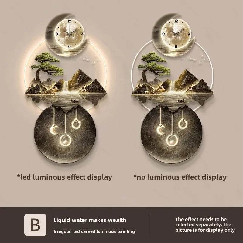 Luminous Moon & Mountains Scene Wall Clock LED Lamp Ambient Light & Sculpture Decor - Le Joyau Store - big size,cute,fashion,luminous,relogio - 1 / 50x100cm