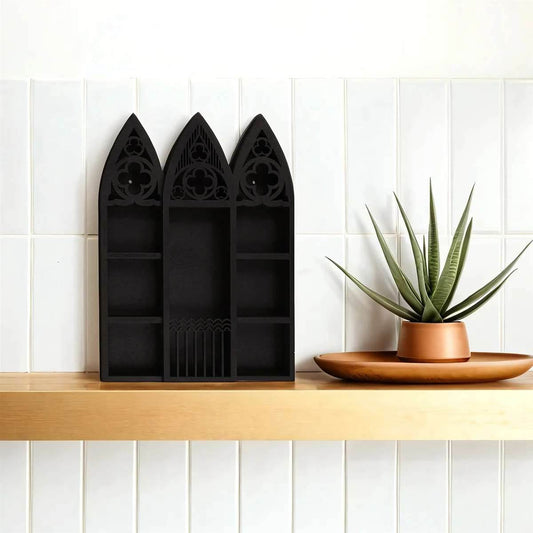 Gothic Black Wooden Cathedral Archway Storage Shelf Display Rack - Le Joyau Store - Essential,Gift,Organize,Rack,Wood - 