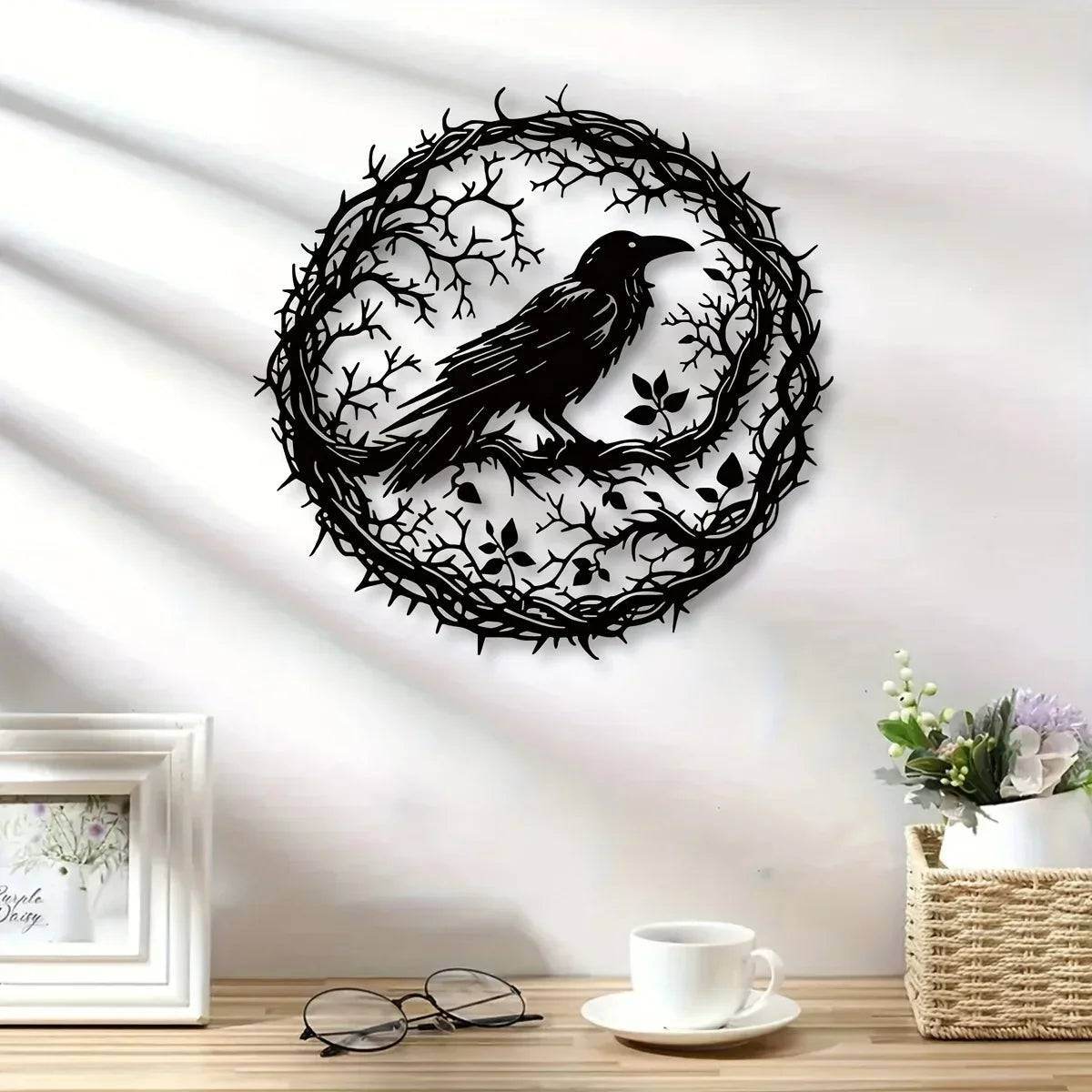 Gothic Raven & Tree Branch Metal Wall Art Dark Forest Silhouette Decor - Le Joyau Store - Branch,Gothic,Metal,Raven,Sign - 