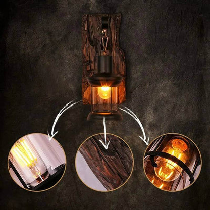 Vintage Rustic Wall Sconce Black Iron & Wood Industrial Farmhouse Light Fixture - Le Joyau Store - Antique,Iron,Rustic,Sconce,Wood - 