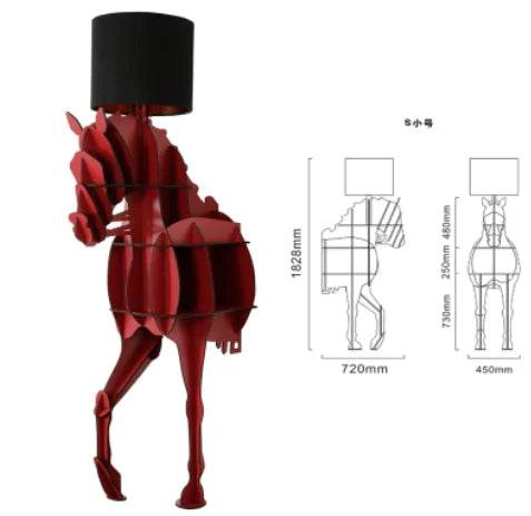Luxury Modern Abstract Horse Open Bookshelf Cabinet & Lamp - Le Joyau Store - cabinet,living room,luxury,modern,open shelf - Red large size