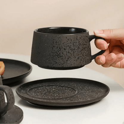 Vintage Rustic Stone Effect Ceramic Teacup & Saucer Set - Le Joyau Store - Ceramic,Coffee,Elegant,Japanese,Vintage - A