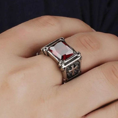 Vintage Silver Elegant Red Zircon Engraved Cross Men's Punk Ring - Le Joyau Store - charm,cross,party,red,zircon - 7