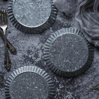 Vintage Retro Iron Fluted Round Photography Prop Food Serving Display Tray - Le Joyau Store - handmade,home,iron tray,round,vintage - S - 14.3cm