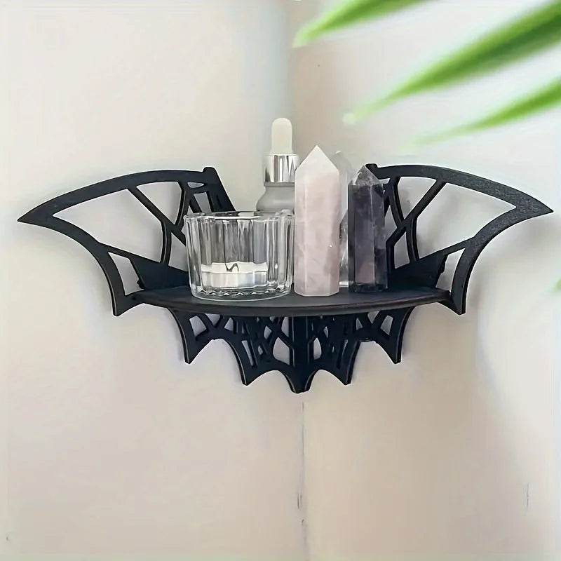 Black Bat Gothic Spiderweb Witchy Floating Corner Wall Display Shelf - Le Joyau Store - animal,corner,creative,floating,hollow - Uniform size / Animal candle holder / 1Pc