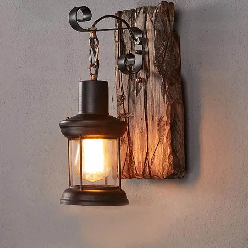 Vintage Rustic Wall Sconce Black Iron & Wood Industrial Farmhouse Light Fixture - Le Joyau Store - Antique,Iron,Rustic,Sconce,Wood - 