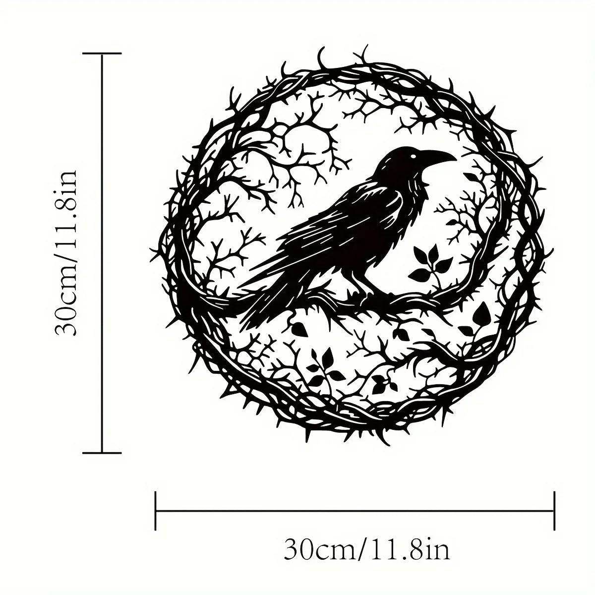 Gothic Raven & Tree Branch Metal Wall Art Dark Forest Silhouette Decor - Le Joyau Store - Branch,Gothic,Metal,Raven,Sign - 