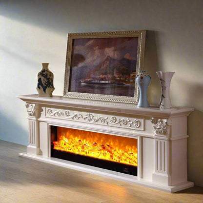 Vintage French Embossed Wooden TV Stand Rustic Fireplace Mantelpiece - Le Joyau Store - Luxury,Modern,White,Wooden - 1.2m Dark Decoration A