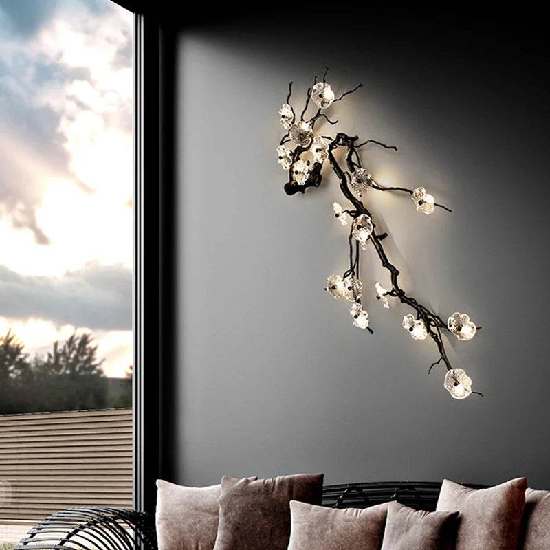 Floral Gothic Tree Branch Wall Lamp Black & Copper Decorative Light for Dark Elegant Interiors - Le Joyau Store - copper,crystal,G4 light,luxury,mural - Dia95xH135cm / Warm White (2700-3500K)