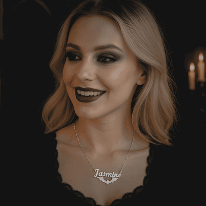 925 Sterling Silver 18K Plated Personalized Gothic Bat Name Necklace - Custom Old English Font - Le Joyau Store - bat lovers,name plate necklace - Gold / 16 inches