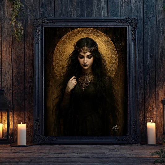 Dark Elegance Goddess Art Print - Gothic Queen Wall Decor Poster