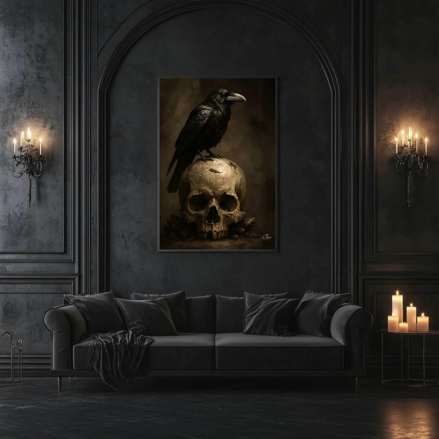 Rustic Raven & Skull Gothic Poster - Dark Academia Wall Art Print
