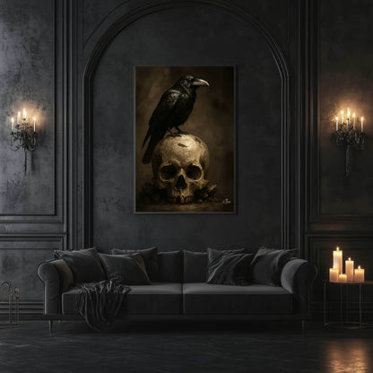 Rustic Raven & Skull Gothic Poster - Dark Academia Wall Art Print