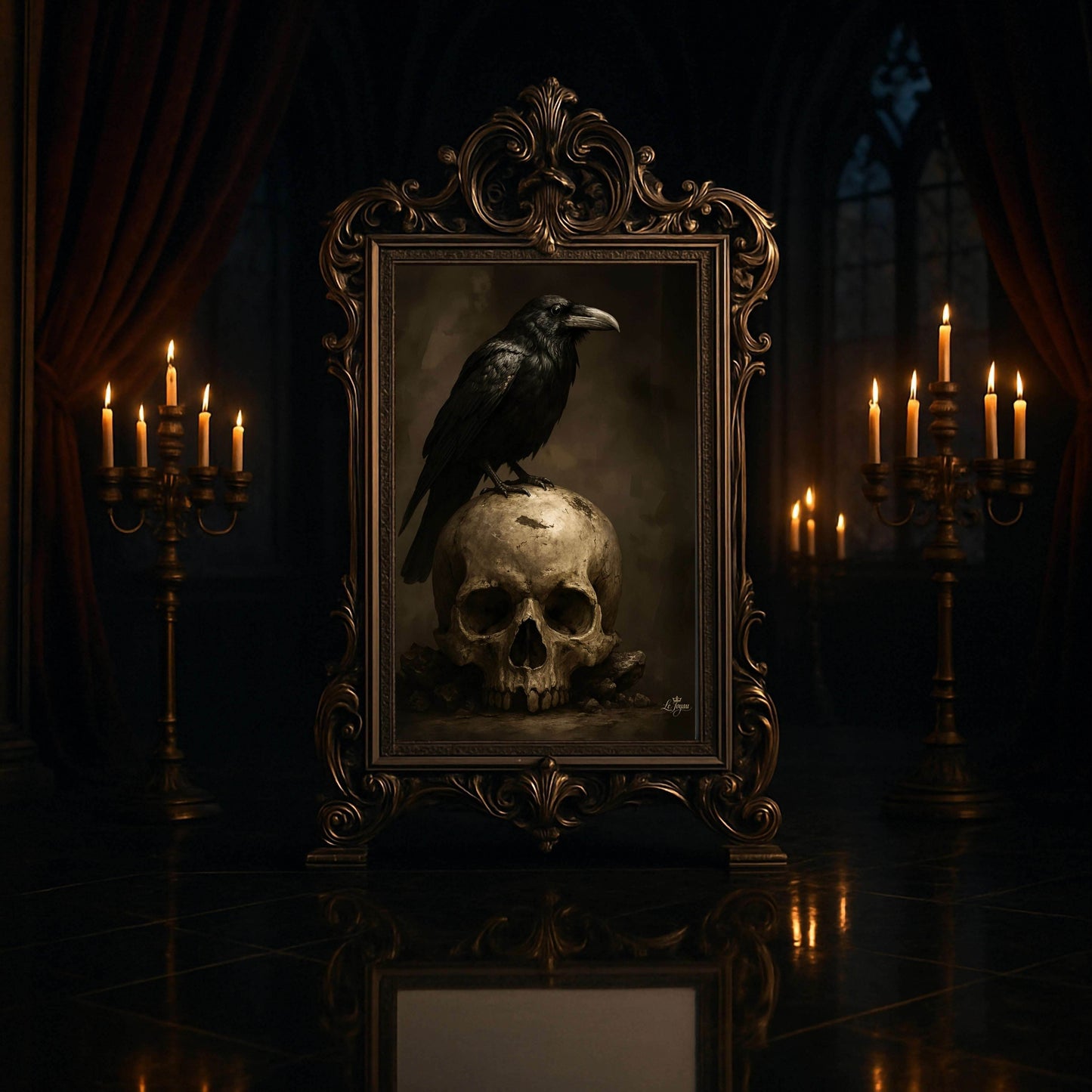 Rustic Raven & Skull Gothic Poster - Dark Academia Wall Art Print