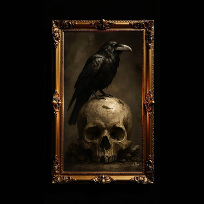 Rustic Raven & Skull Gothic Poster - Dark Academia Wall Art Print
