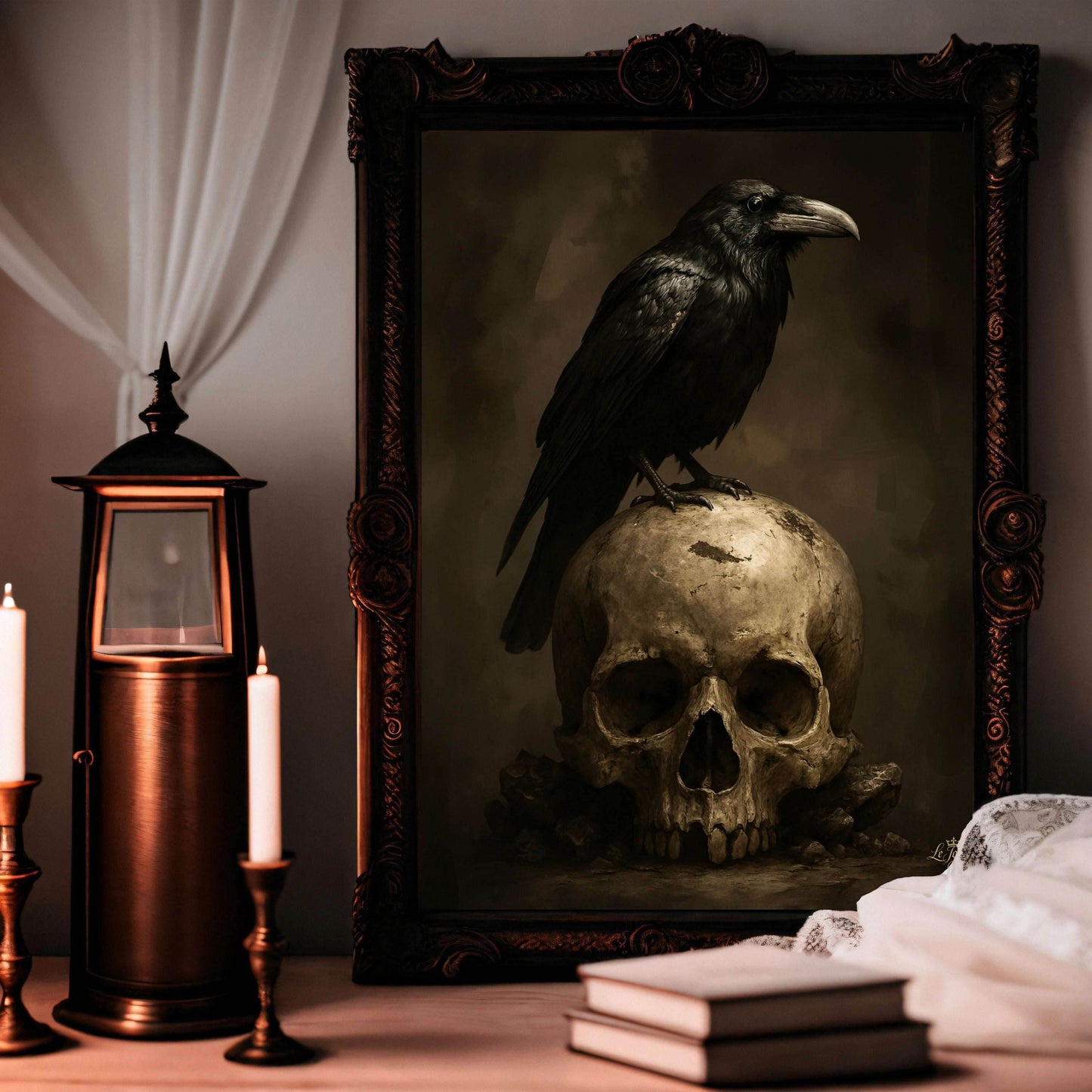Rustic Raven & Skull Gothic Poster - Dark Academia Wall Art Print