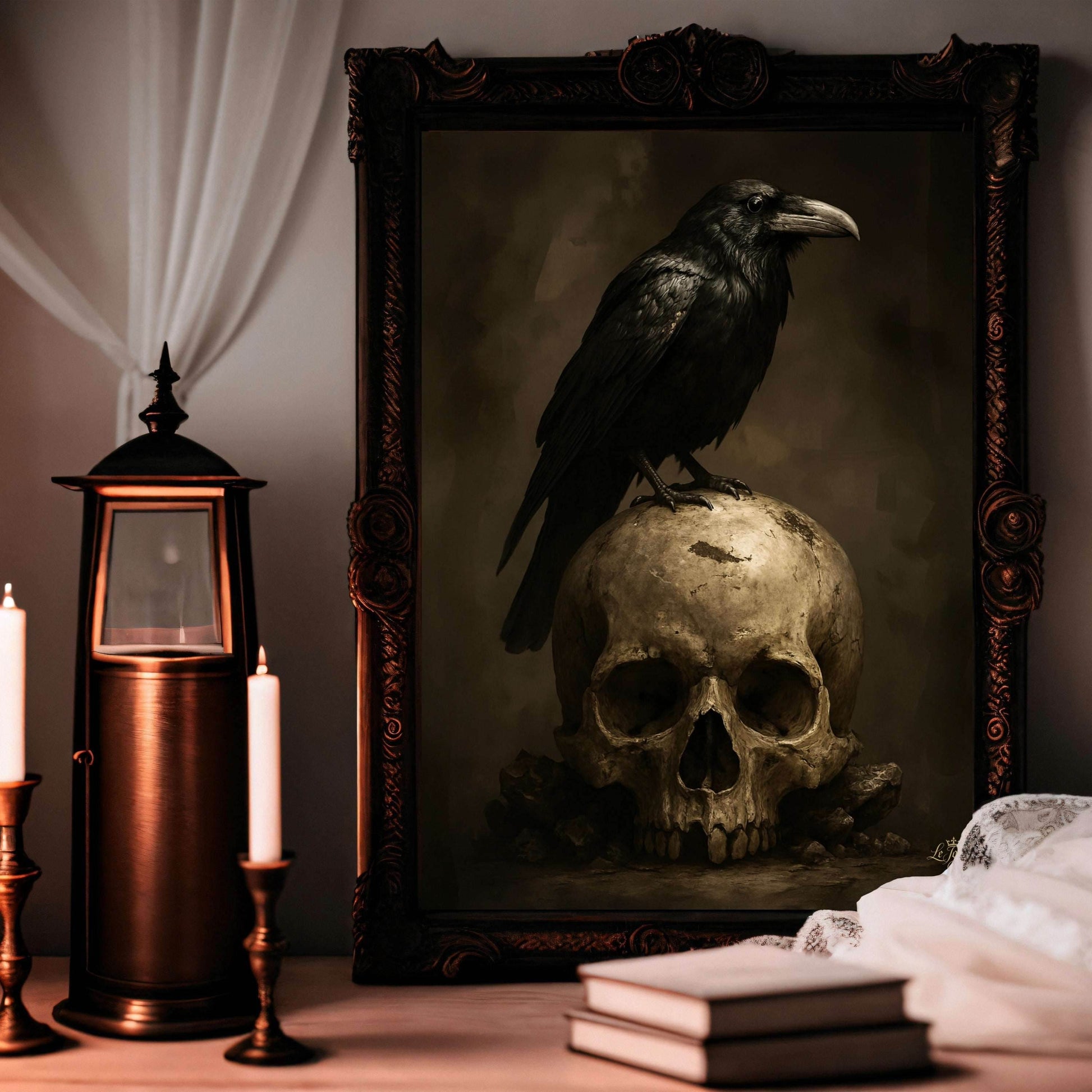 Rustic Raven & Skull Gothic Poster - Dark Academia Wall Art Print