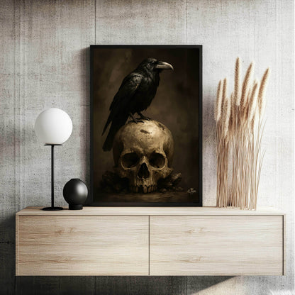Rustic Raven & Skull Gothic Poster - Dark Academia Wall Art Print