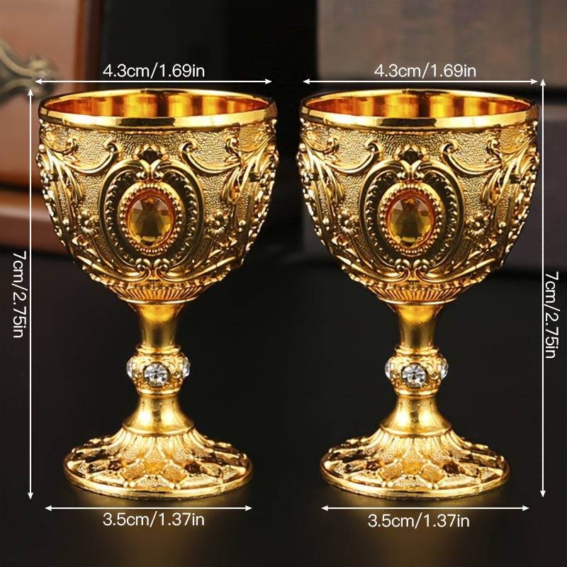Vintage Medieval Golden Jeweled Holy Grail Mini Chalices (2pcs) - Le Joyau Store - cold,medieval,metal - Golden