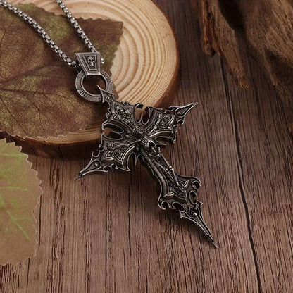 Baroque Gothic Skeleton Cross Ornate Antique Silver Pendant Necklace - Le Joyau Store - Gift,Punk,Silver,Skull,Vintage - 