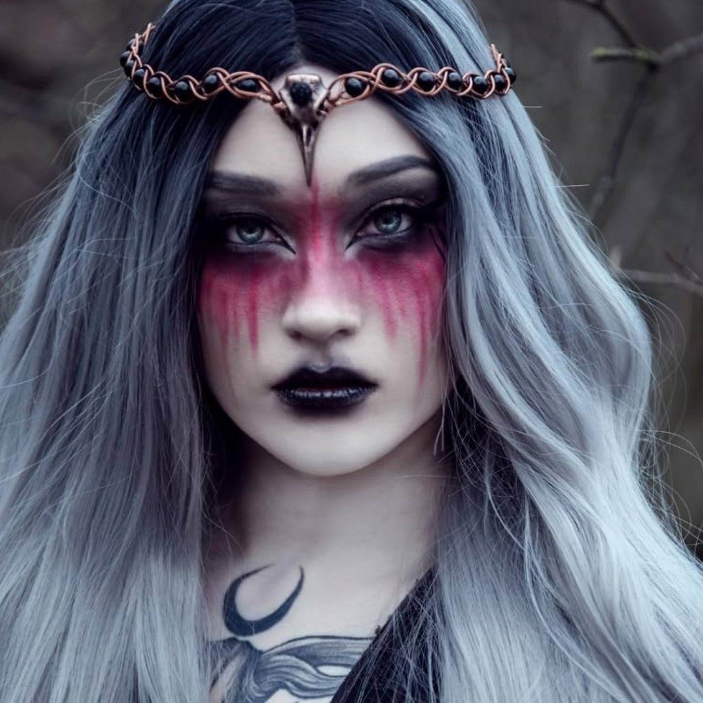 Aged Bronze & Black Viking Raven Skull Crown Headpiece – Medieval Celtic Witches Circlet Tiara - Le Joyau Store - Black,Celtic,Handmade,Raven,Rose Gold - 