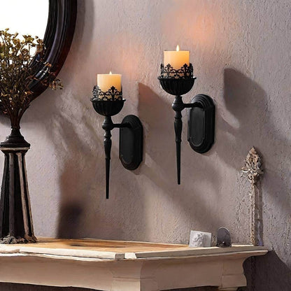 Vintage Victorian Gothic Black Crown & Scepter Design Candle Wall Sconce - Le Joyau Store - Black,Decor,Metal,Vintage - 1