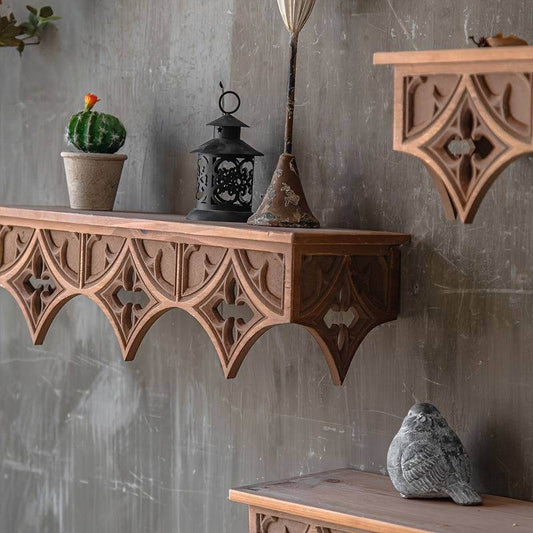Vintage Brown Gothic Cathedral Church Inspired Floating Shelf - Le Joyau Store - Brown,Rustic,Storage,Vintage,Wood - A192