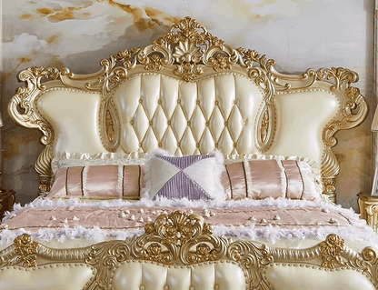 Vintage Baroque Gilded Gold Engraved King Bed Frame with Optional Matching Side Tables - Le Joyau Store - Luxury,princess,queen,royal - Frame structure / 1.8m bed 2 cabinet