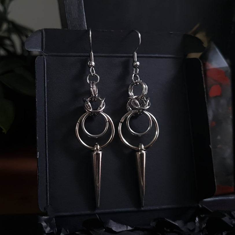 Gothic Punk Silver Geometric Cone Boho Punk Rock Women's Drop Earrings - Le Joyau Store - Alloy,Geometric,Gothic,Minimalist,Vintage - 
