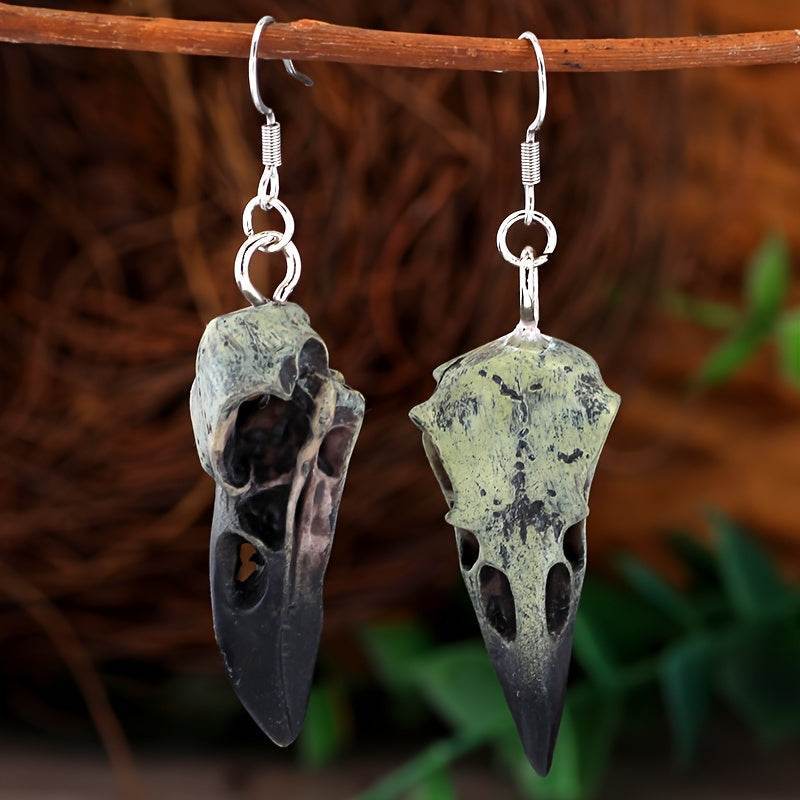Antique Resin Gothic Crow Skull Dangle Earrings for Dark Aesthetic Lovers & Goths - Le Joyau Store - Dangle,Gothic,Raven,Resin,Skull,Vintage - 