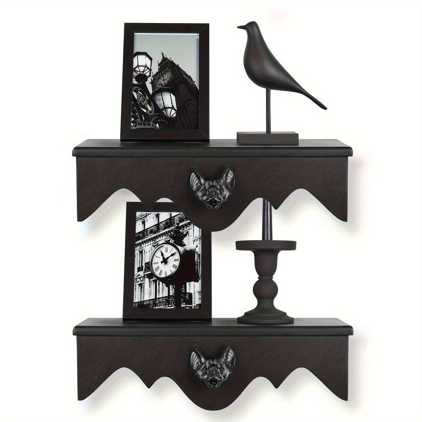 Black Gothic Bat Wooden Floating Shelves (2 Pack) - Le Joyau Store - black,mounted,vampire,vintage,wood - 