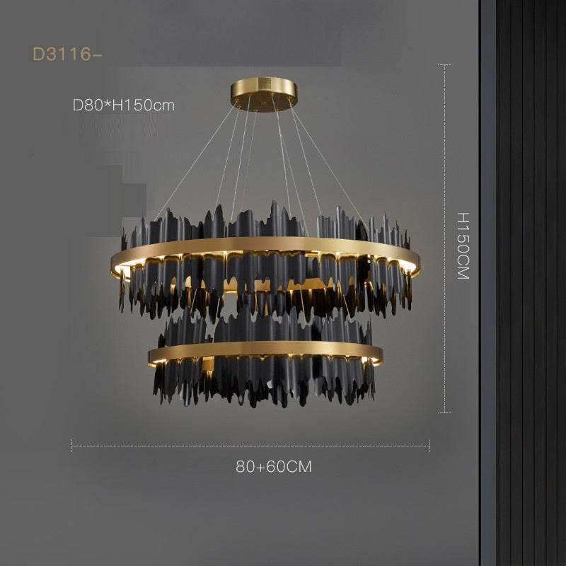 Luxury Italian Minimalist Abstract Jagged Ceiling Chandelier - Le Joyau Store - adjustable,glass,iron,LED,minimalist - Black / Single layer 60x18CM